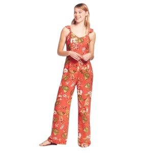 Coral Jumpsuit with Floral Print